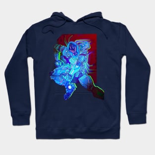 Cyberpunk robot with blue colors Hoodie